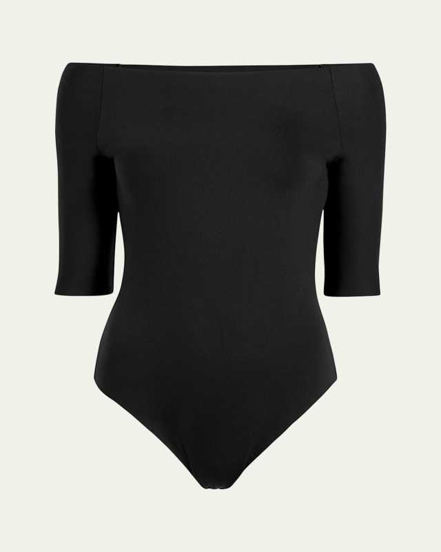 Boat-Neck Neoprene Thong Bodysuit